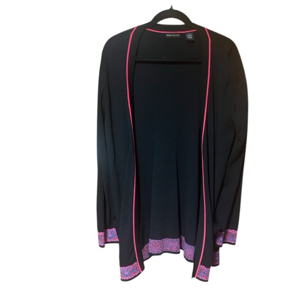 Grace Dane Lewis Paisley Trim Open Front Cardigan Sweater